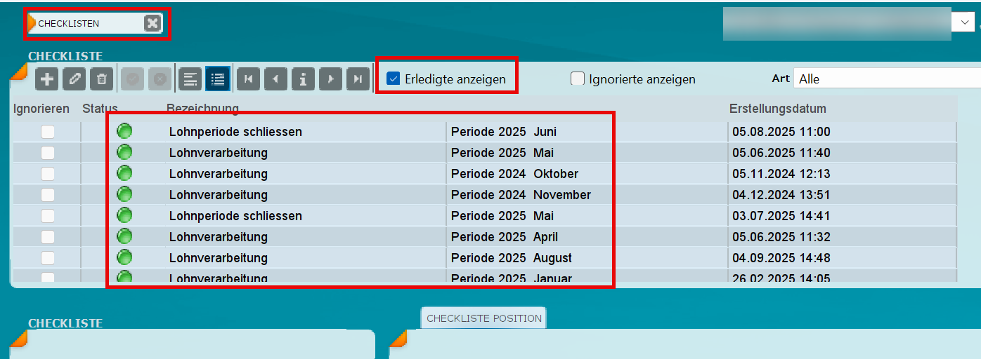 Erledigte Checklisten in miruSocial anzeigen