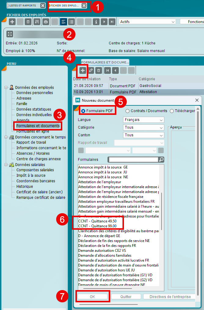 Créer une quittance CCNT dans le Fichier des employés de miruSocial