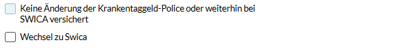 Auswahl für unveränderte Krankentaggeldversicherung oder Wechsel zu SWICA