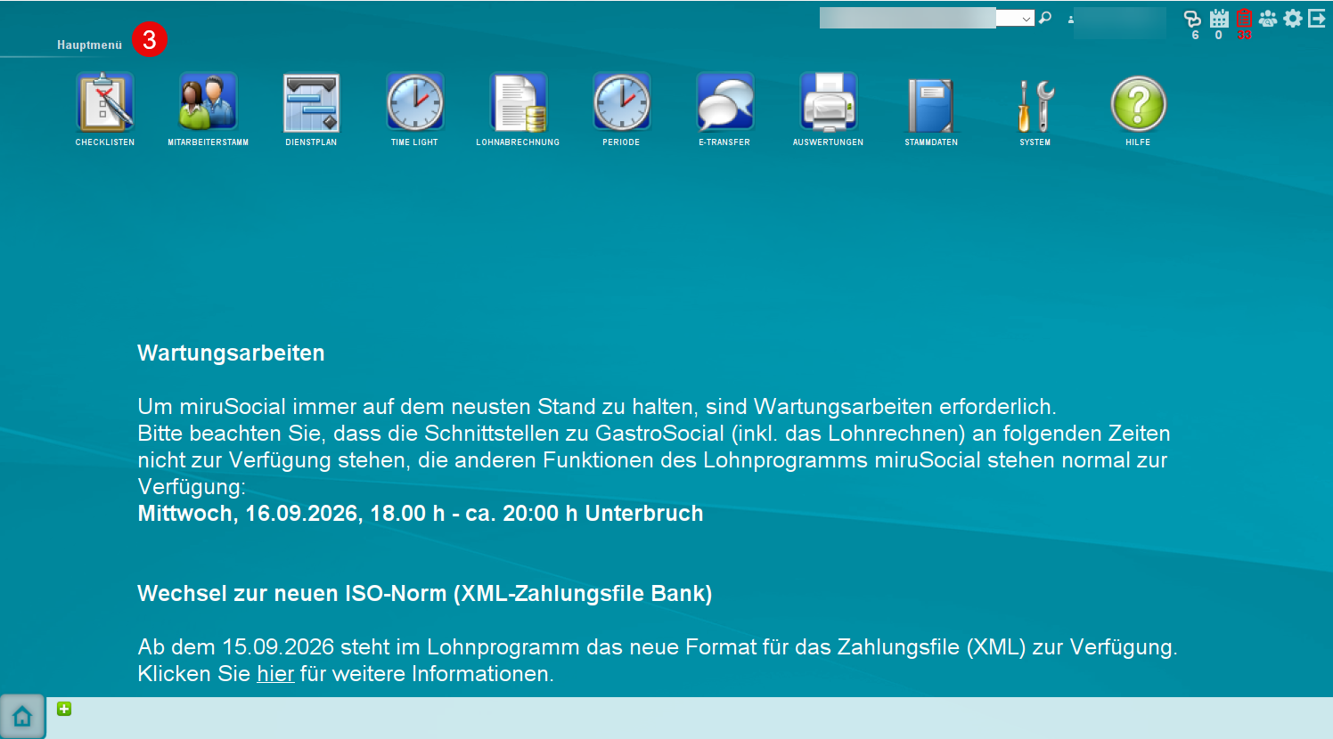Hauptmenü von miruSocial nach dem Klick auf das Haus-Symbol (3)