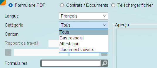 Sélection des formulaires PDF dans le centre de documents
