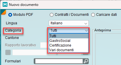 Selezione dei moduli PDF nel Centro documentazione