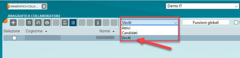 Visualizzare i collaboratori usciti tramite i filtri dell’anagrafica collaboratori