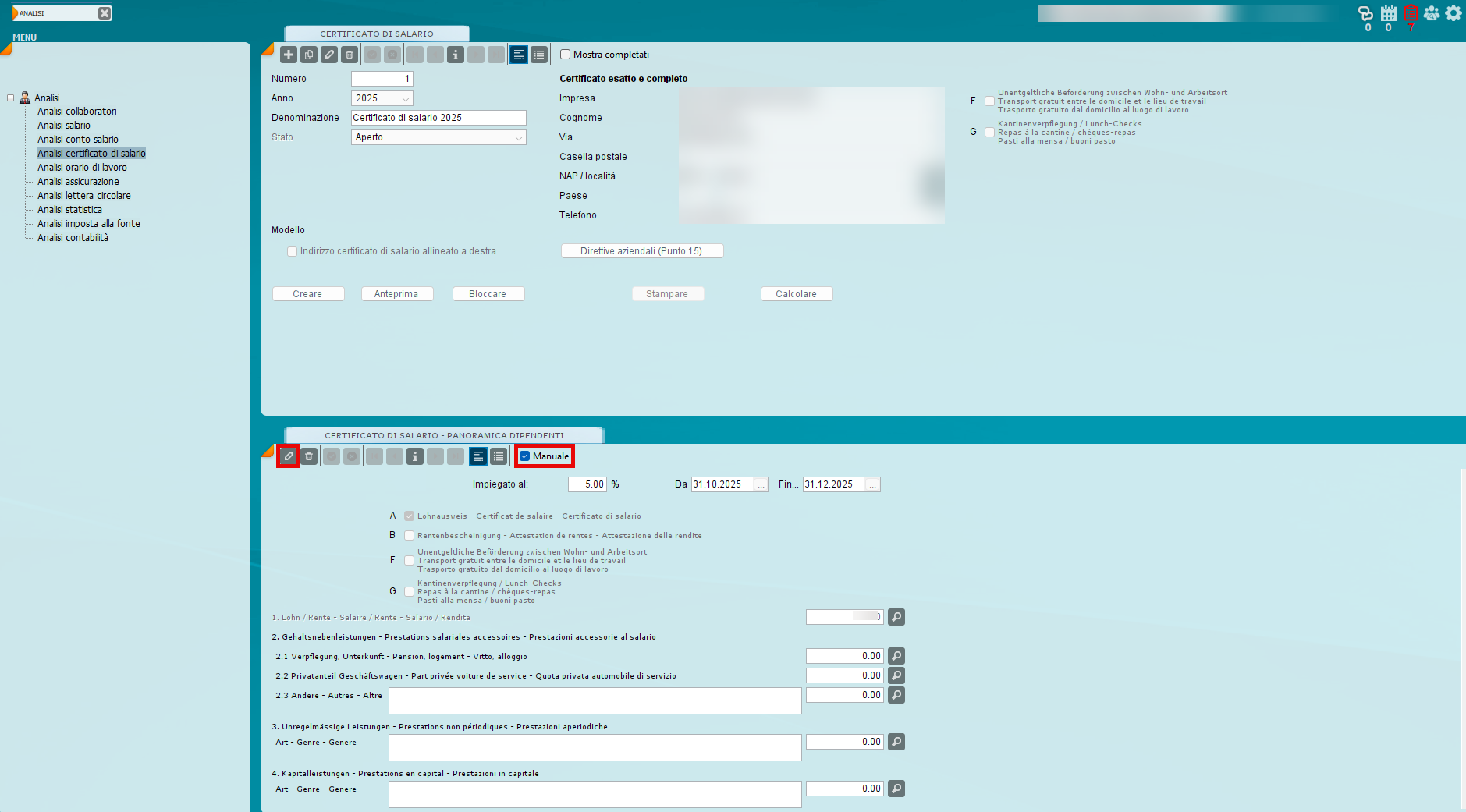Controllare il certificato di salario di un collaboratore nella visualizzazione dettagliata