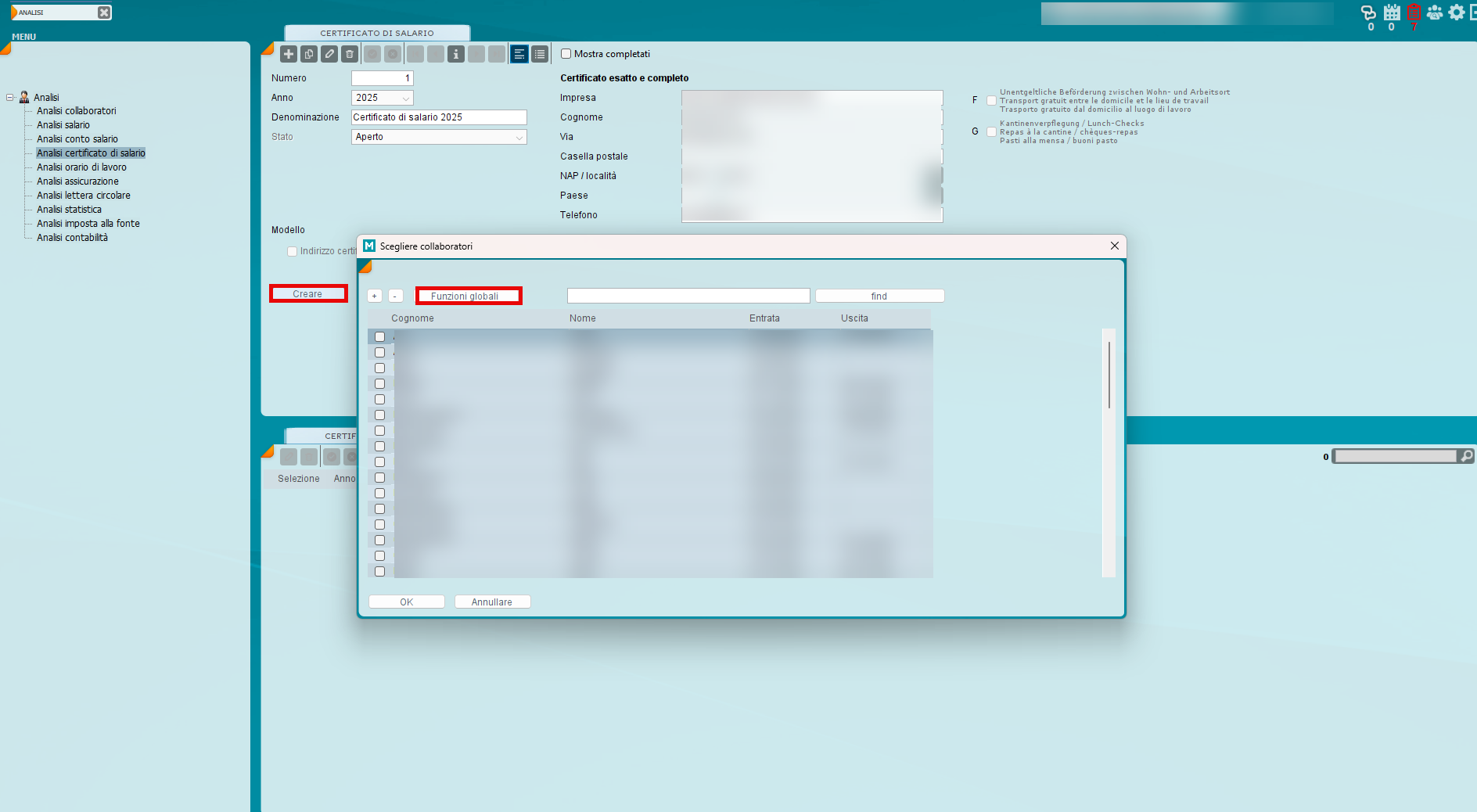 Selezionare singoli collaboratori oppure tutti i collaboratori tramite il simbolo più