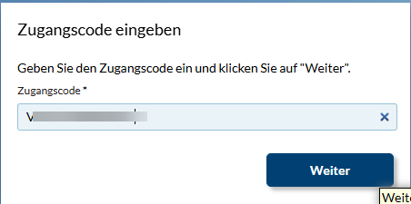 Persönlichen Zugangscode für die Tarifmutation eingeben