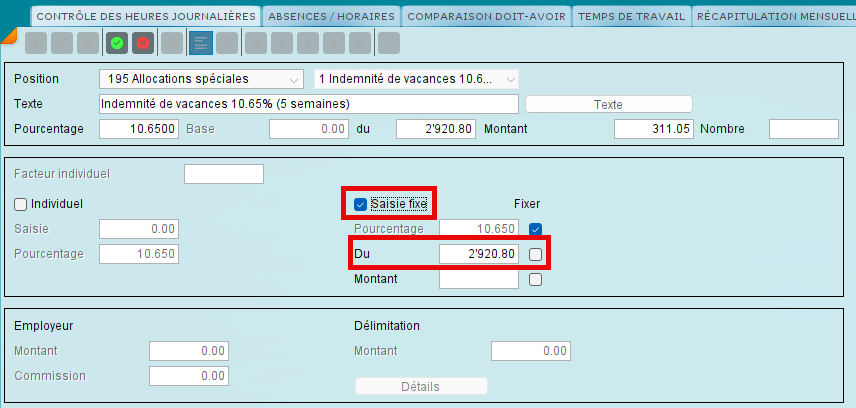 Compléter la base de calcul au moyen de la saisie fixe