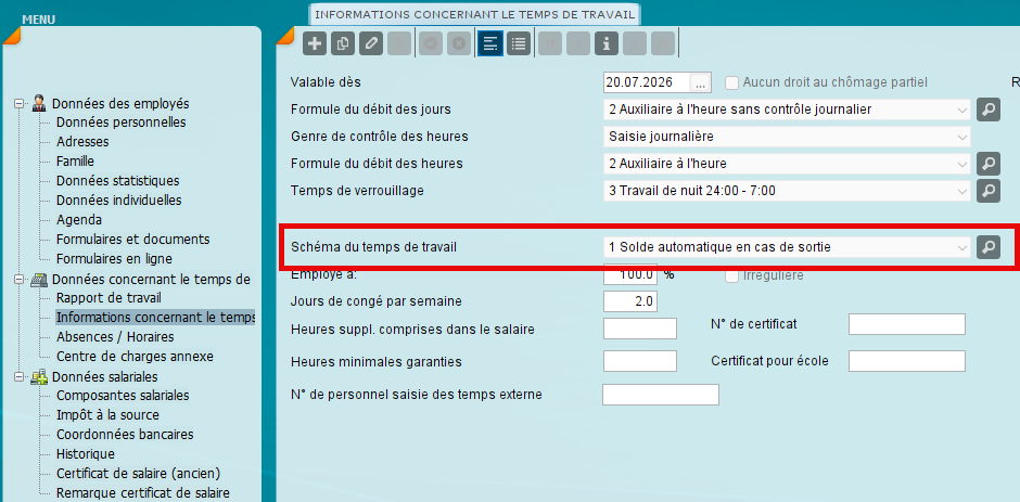 Paiement automatique des soldes lors du départ dans les données de base du collaborateur