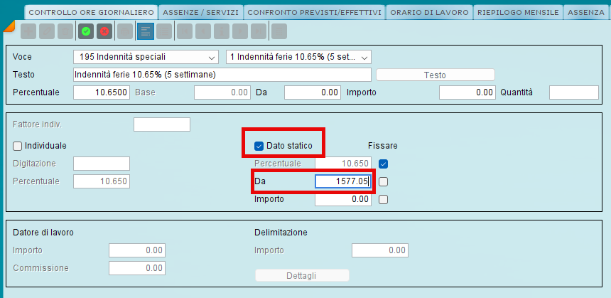 Adeguare la base di calcolo mediante l'immissione fissa