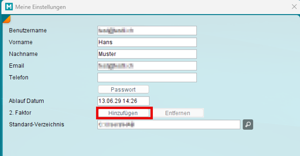 Zweiten Faktor unter Meine Einstellungen hinzufügen