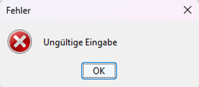 Fehlermeldung Ungültige Eingabe