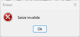 Message d’erreur Saisie non valide