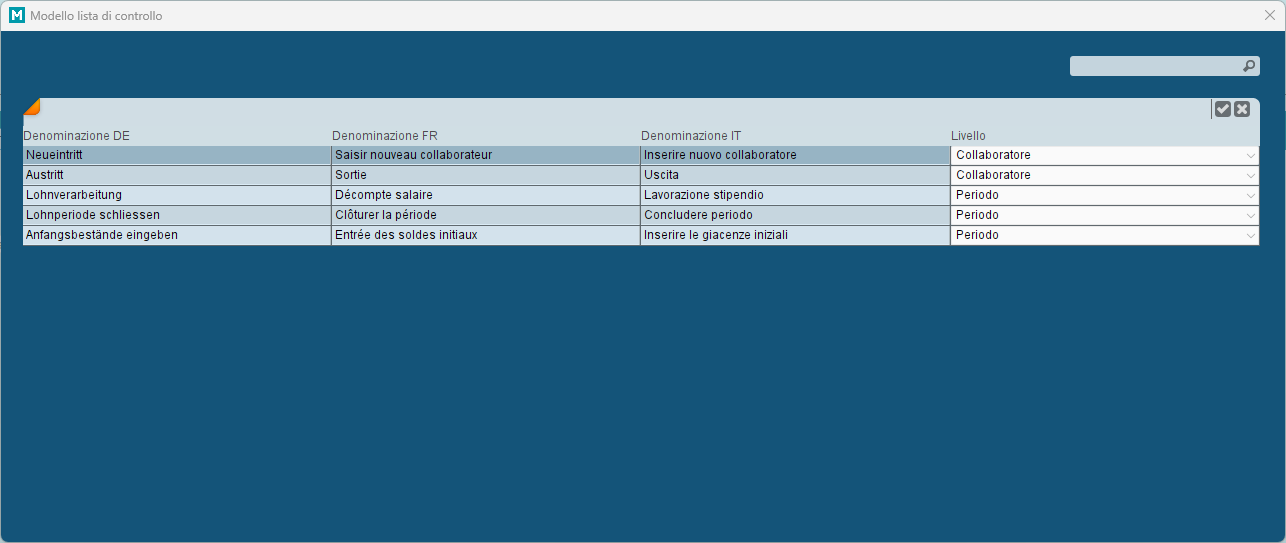 Selezione delle checklist disponibili in miruSocial