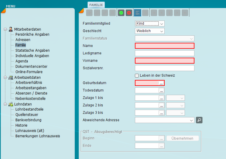 Ehepartner und abweichende Adresse unter Familie in miruSocial erfassen