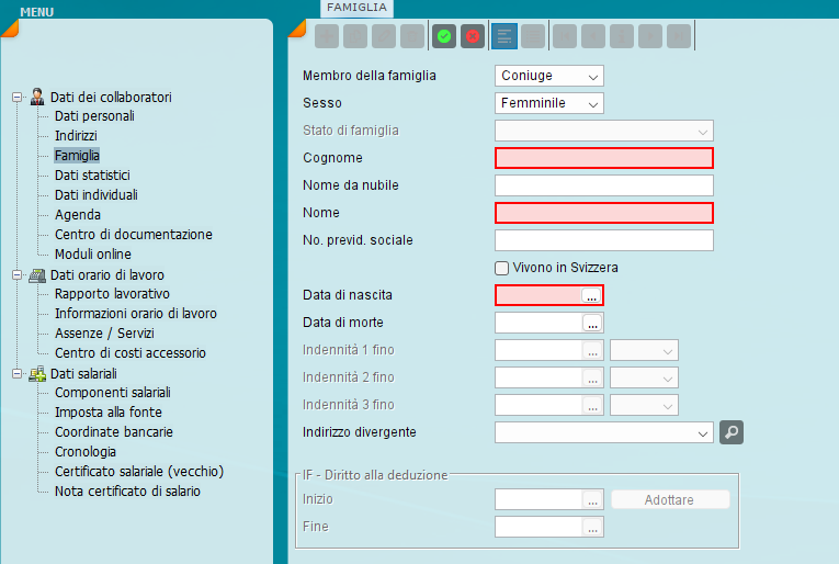 Registrare il coniuge e un indirizzo diverso in miruSocial